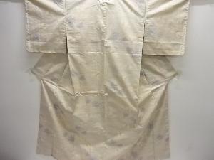 アンティーク　花に蝶模様織り出し手織り紬着物